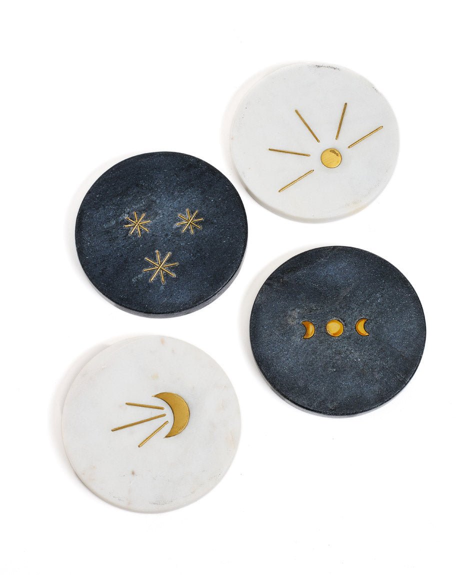 Indukala Moon Phase Marble Coasters - Black, White, Set of 4 - Che Cose Belle