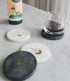Indukala Moon Phase Marble Coasters - Black, White, Set of 4 - Che Cose Belle