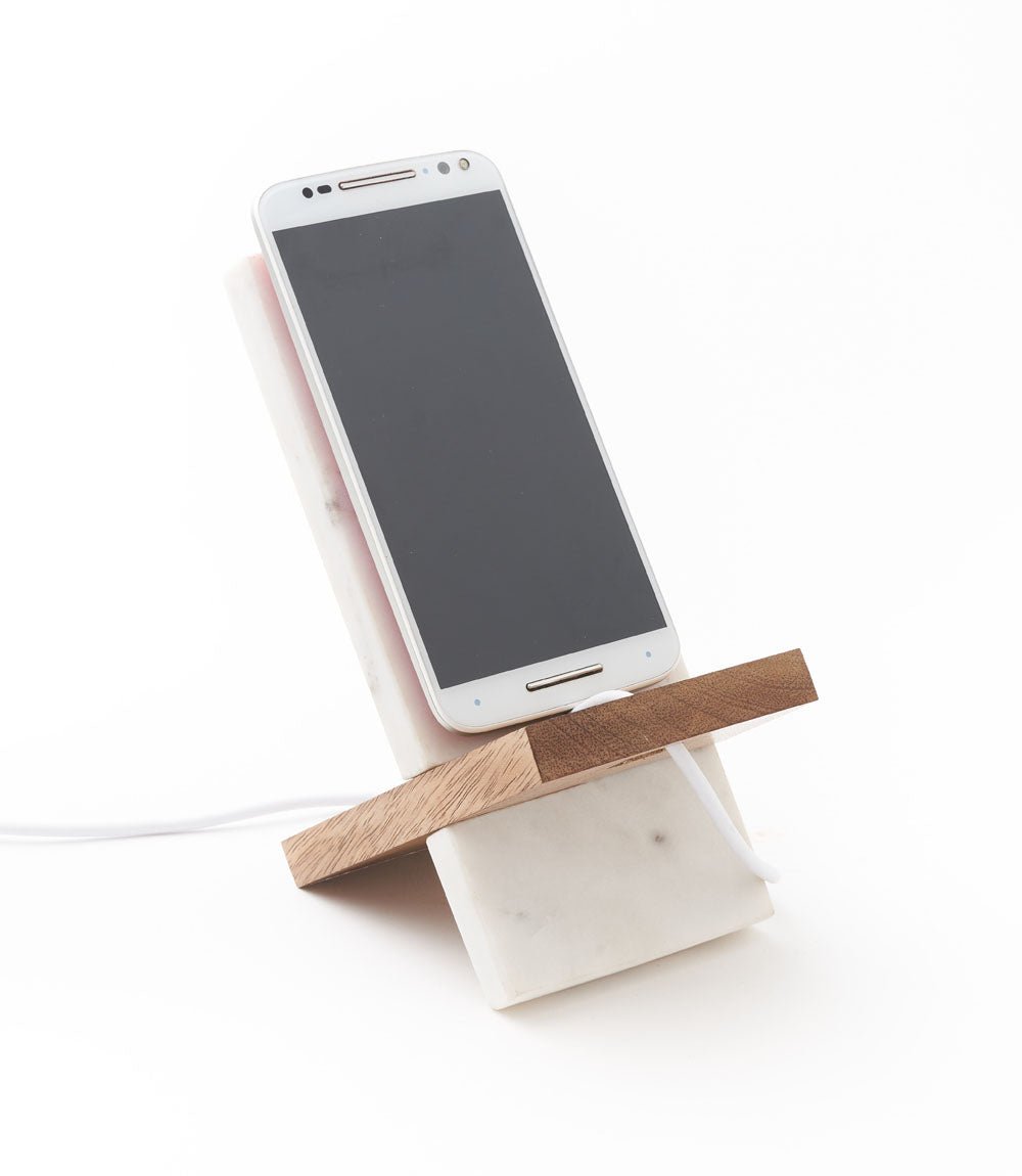 Indukala Moon Phase Phone Stand for Desk - Wood, Marble, Brass - Che Cose Belle