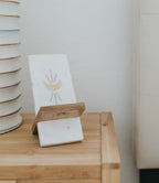 Indukala Moon Phase Phone Stand for Desk - Wood, Marble, Brass - Che Cose Belle