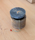 Indukala Moon Phase Round Keepsake Box - Black Marble, Wood, Brass - Che Cose Belle