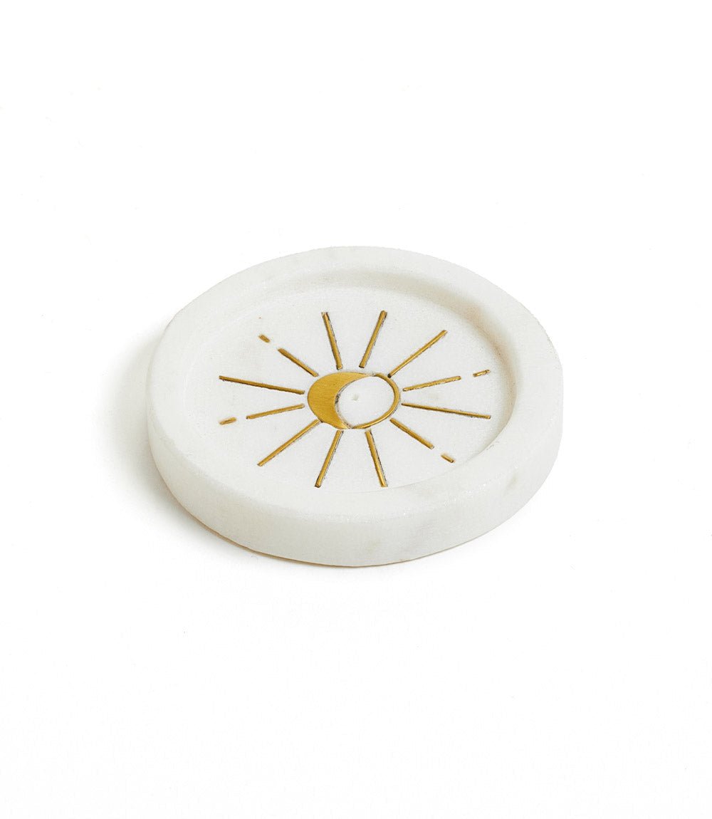 Indukala Round Moon Incense Holder - White Carved Marble - Che Cose Belle