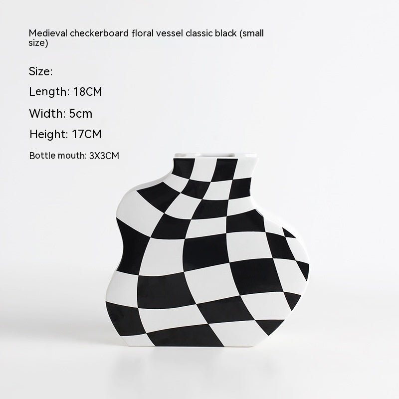 Ins Simple Chessboard Grid Ceramic Vase Living Room Bedroom Hydroponic Flower Vase Home Decoration Ornaments - Che Cose Belle