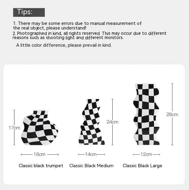 Ins Simple Chessboard Grid Ceramic Vase Living Room Bedroom Hydroponic Flower Vase Home Decoration Ornaments - Che Cose Belle