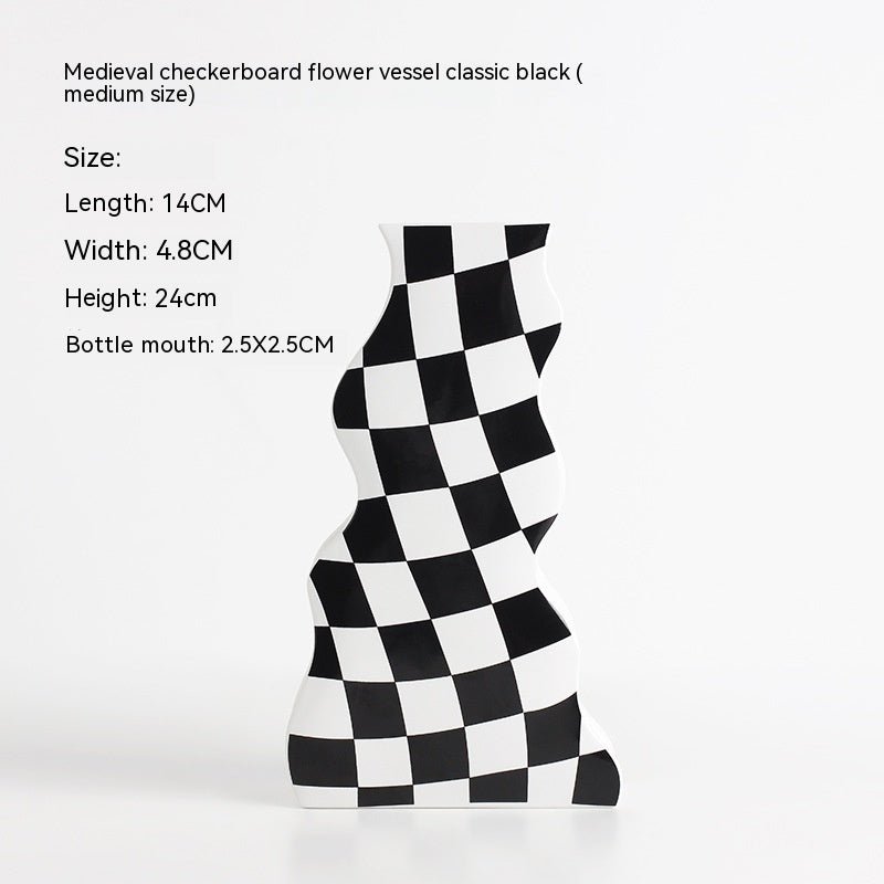 Ins Simple Chessboard Grid Ceramic Vase Living Room Bedroom Hydroponic Flower Vase Home Decoration Ornaments - Che Cose Belle