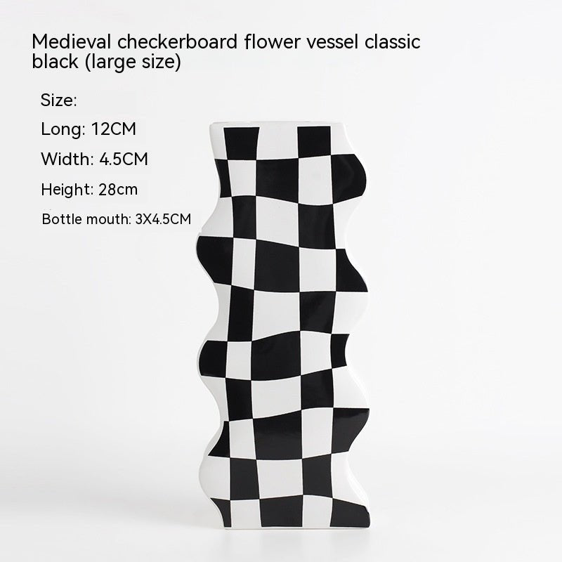Ins Simple Chessboard Grid Ceramic Vase Living Room Bedroom Hydroponic Flower Vase Home Decoration Ornaments - Che Cose Belle
