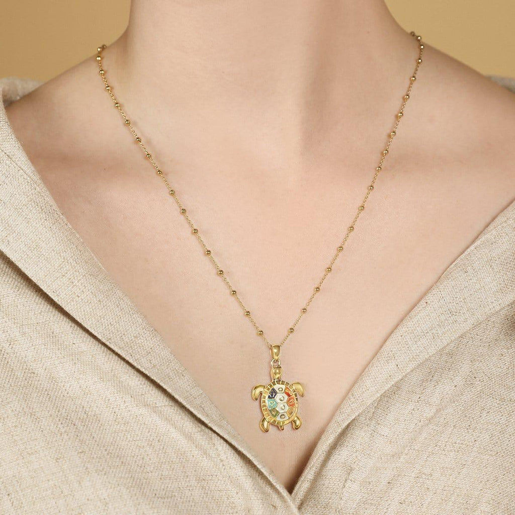 Intuitive Wisdom - Multi Symbol Chakra Turtle Necklace - Che Cose Belle
