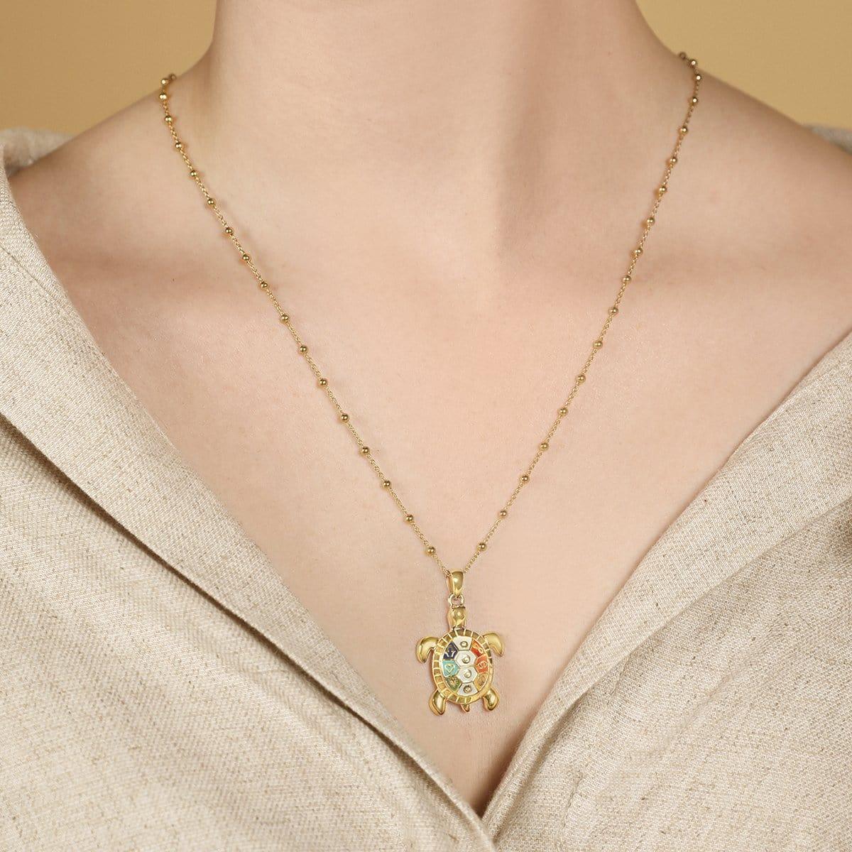 Intuitive Wisdom - Multi Symbol Chakra Turtle Necklace - Che Cose Belle
