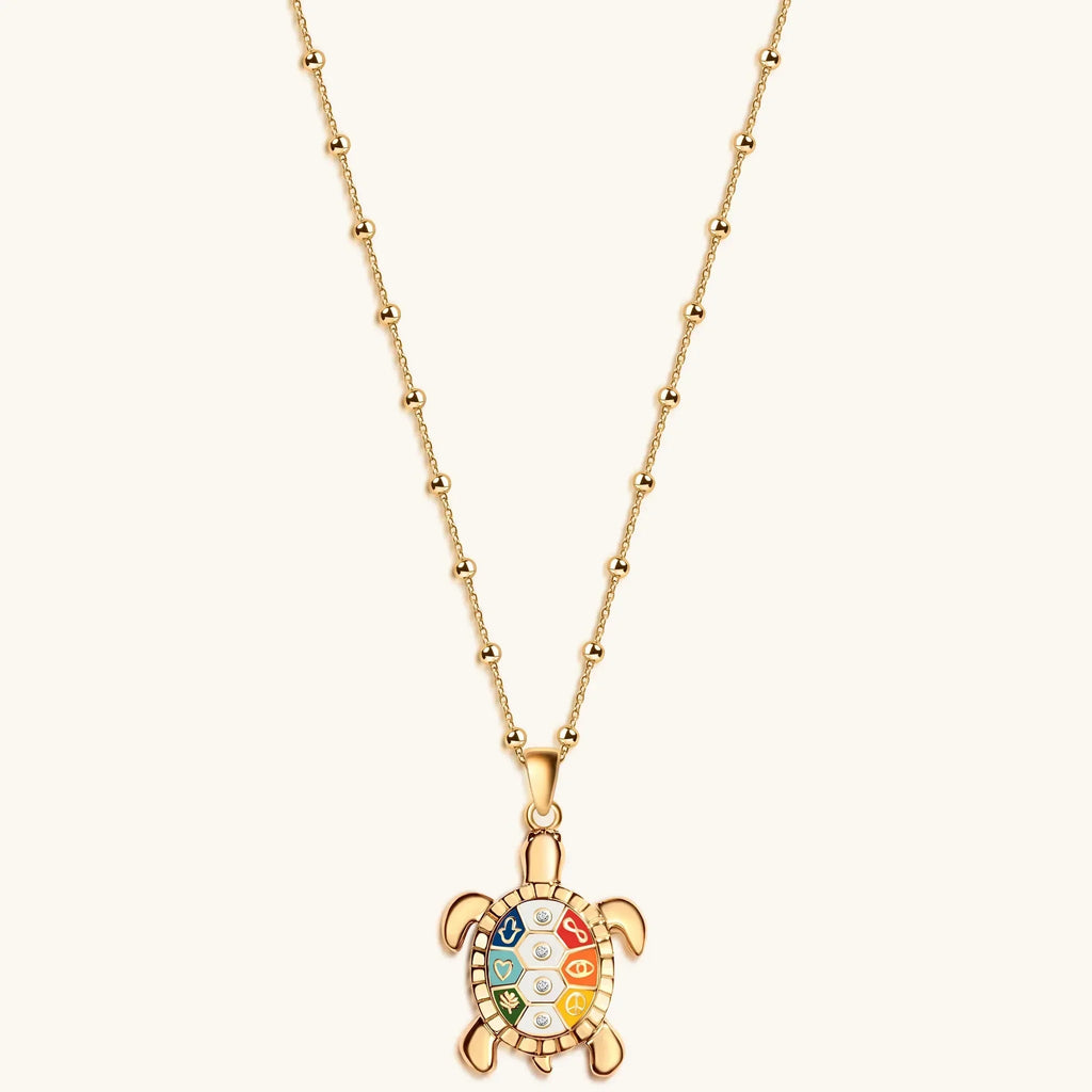 Intuitive Wisdom - Multi Symbol Chakra Turtle Necklace - Che Cose Belle