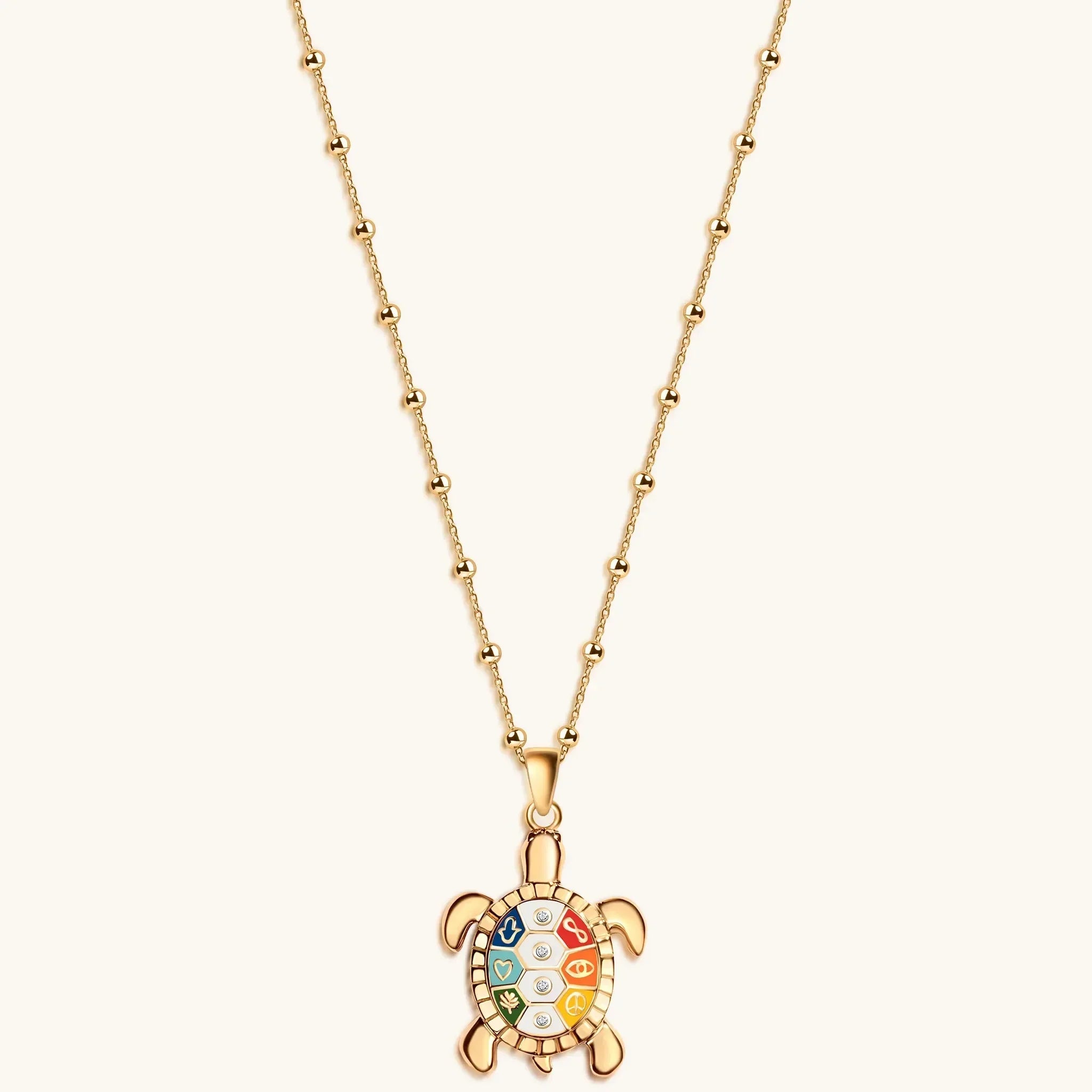 Intuitive Wisdom - Multi Symbol Chakra Turtle Necklace - Che Cose Belle