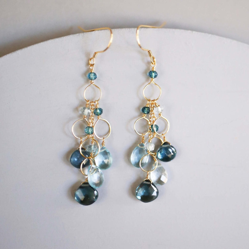 Iolite & Aquamarine Silver Waterfall Earrings - Che Cose Belle