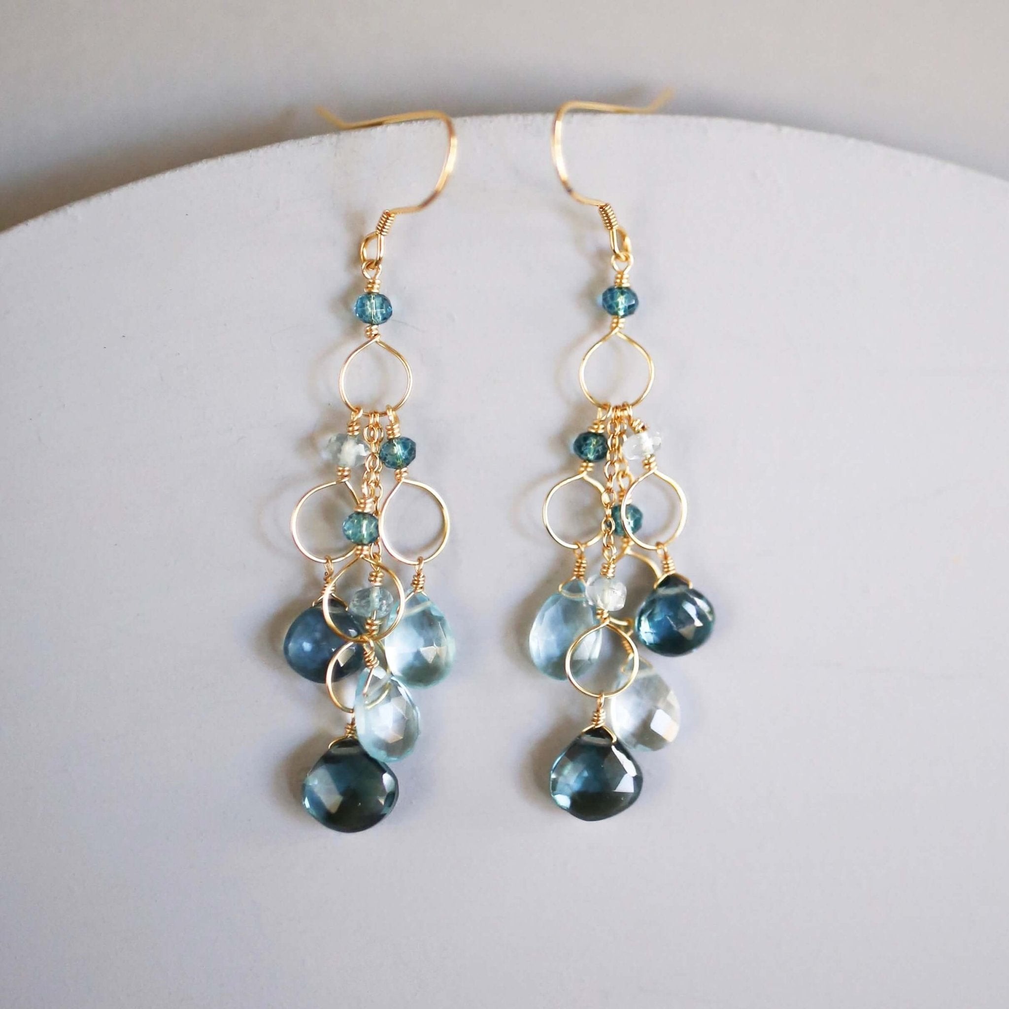 Iolite & Aquamarine Silver Waterfall Earrings - Che Cose Belle