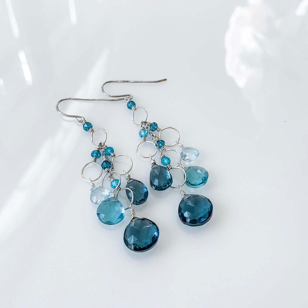 Iolite & Aquamarine Silver Waterfall Earrings - Che Cose Belle