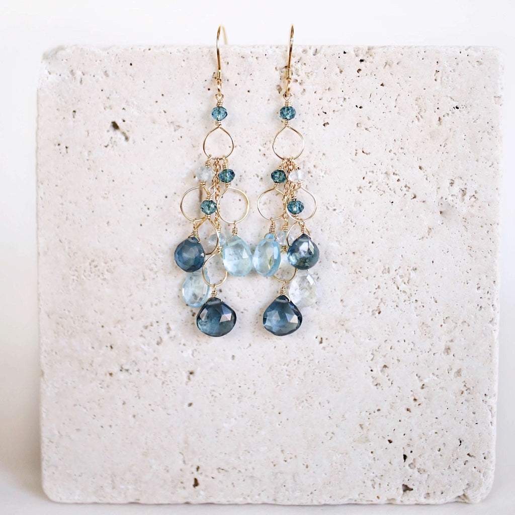 Iolite & Aquamarine Silver Waterfall Earrings - Che Cose Belle