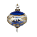 Gold Etched Blown Glass Sphere - Blue