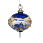 Gold Etched Blown Glass Sphere - Blue