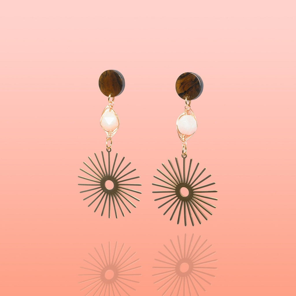 Isela Brown + Pink Jade Sun Burst Earrings - Che Cose Belle