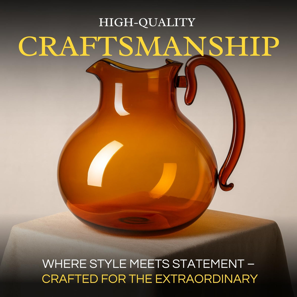 Italian Design Amber Glass Jug Mouth-Blown Venetian Pitcher 750ml Handmade Murano - Che Cose Belle