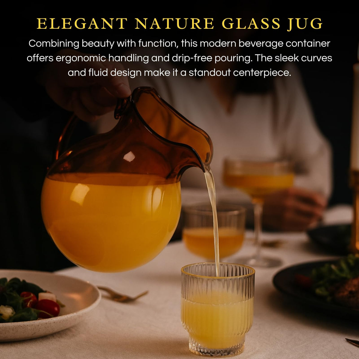 Italian Design Amber Glass Jug Mouth-Blown Venetian Pitcher 750ml Handmade Murano - Che Cose Belle