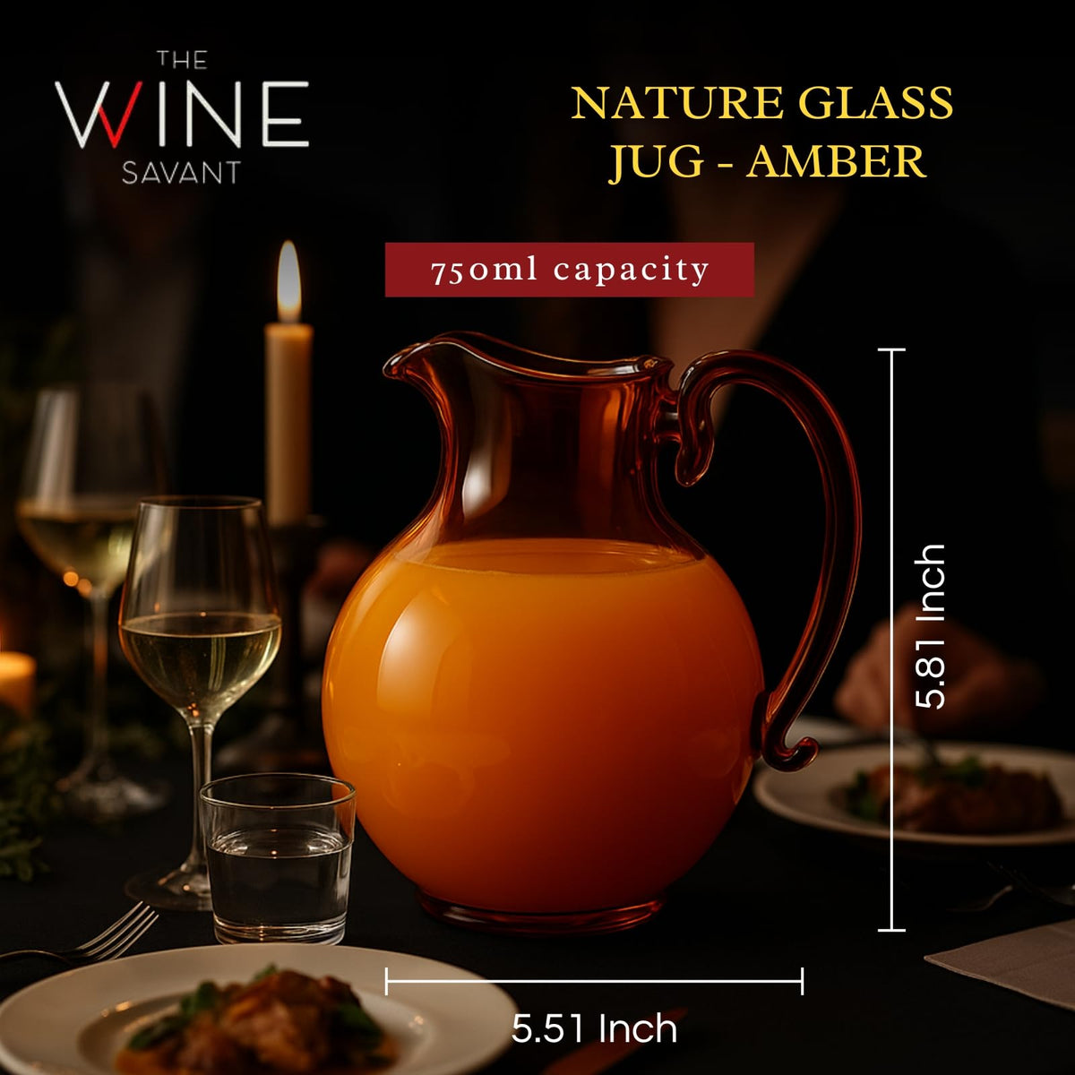 Italian Design Amber Glass Jug Mouth-Blown Venetian Pitcher 750ml Handmade Murano - Che Cose Belle