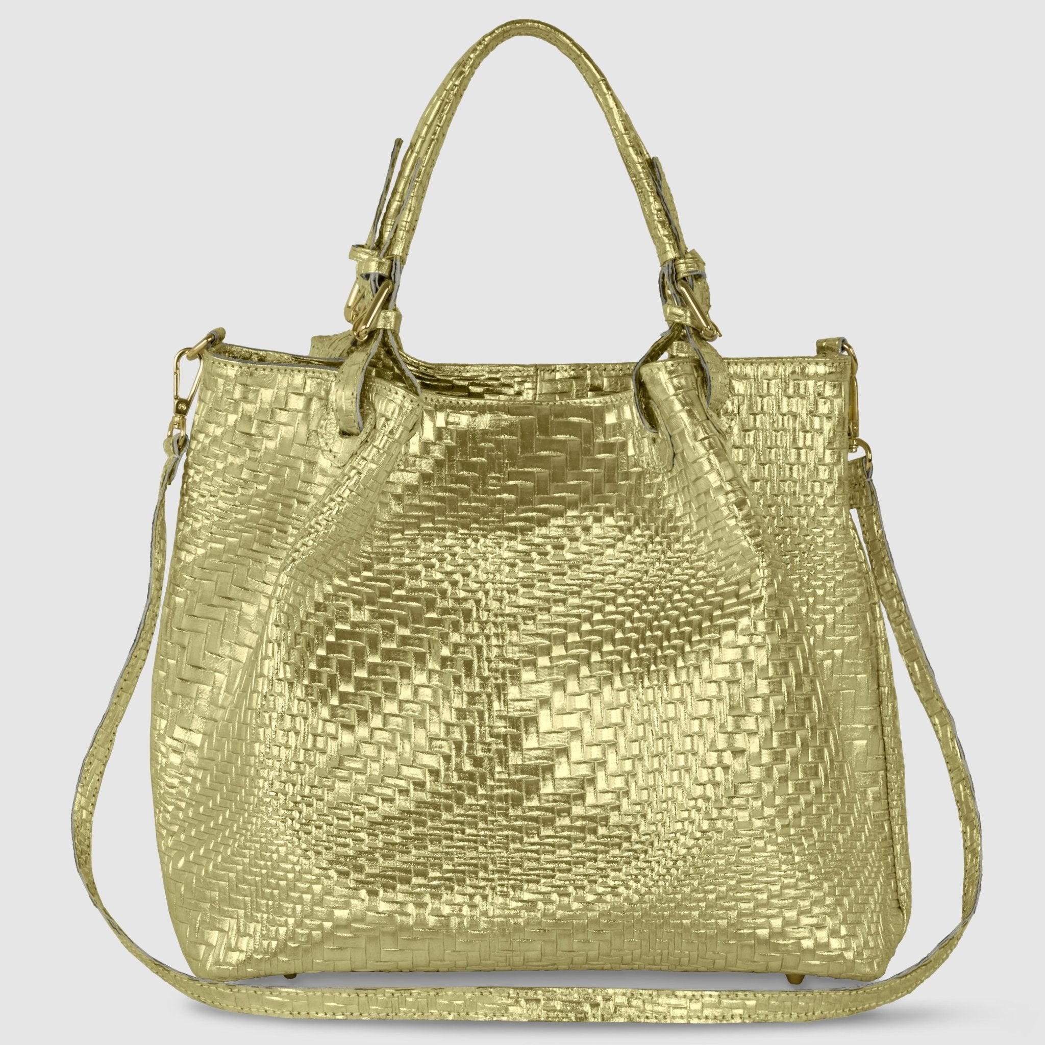 Italian Genuine Basketweave-Embossed Metallic Suede Top-Handle Bag | Imperia - Che Cose Belle
