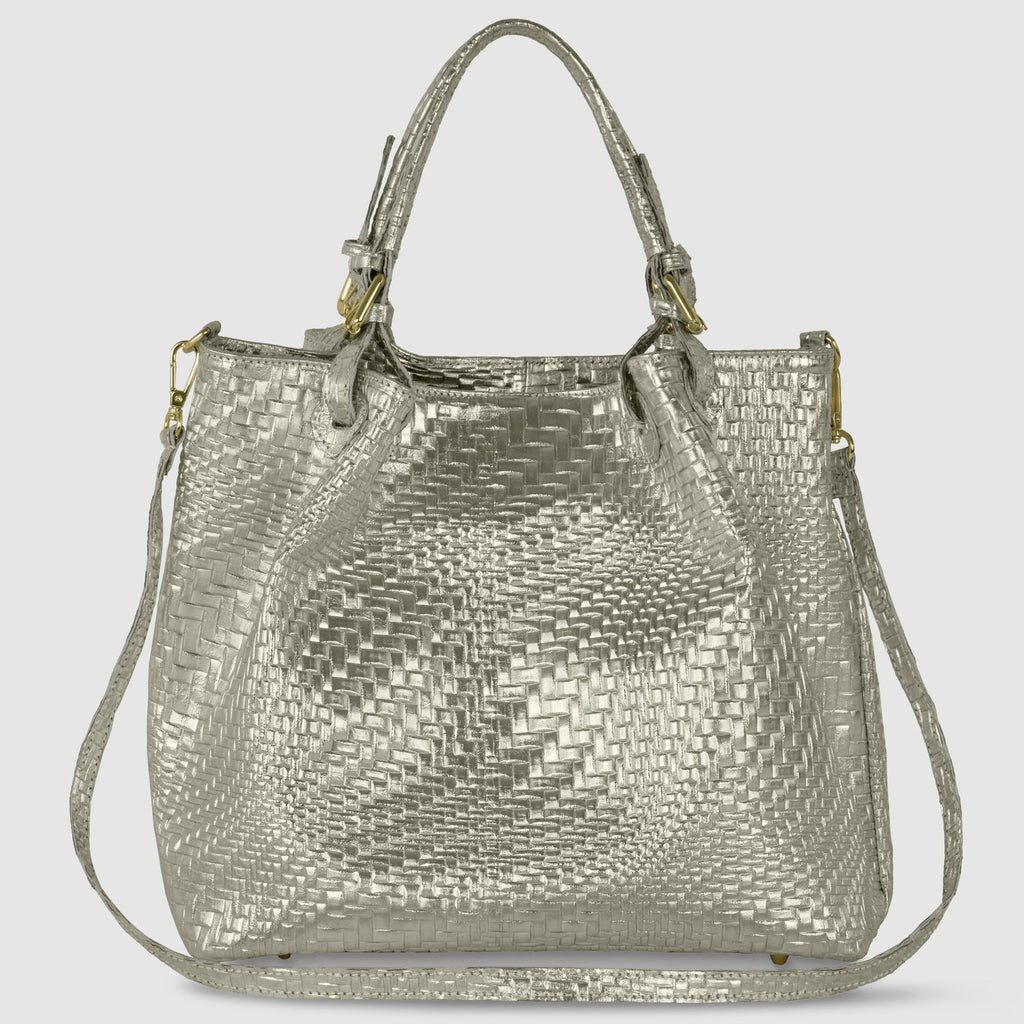Italian Genuine Basketweave-Embossed Metallic Suede Top-Handle Bag | Imperia - Che Cose Belle