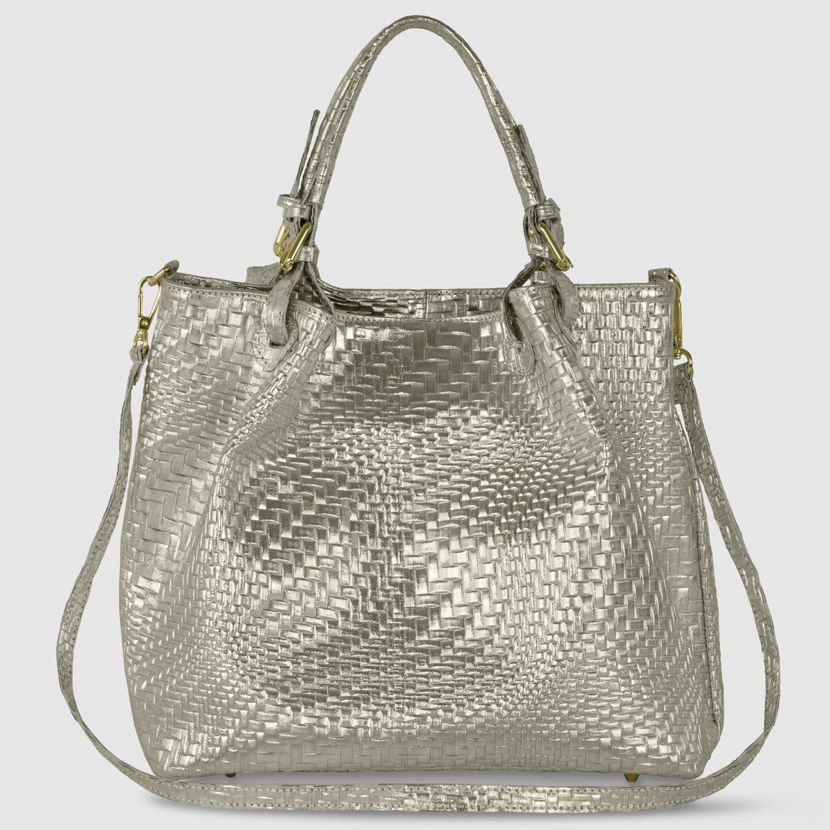 Italian Genuine Basketweave-Embossed Metallic Suede Top-Handle Bag | Imperia - Che Cose Belle
