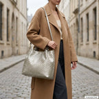 Italian Genuine Basketweave-Embossed Metallic Suede Top-Handle Bag | Imperia - Che Cose Belle