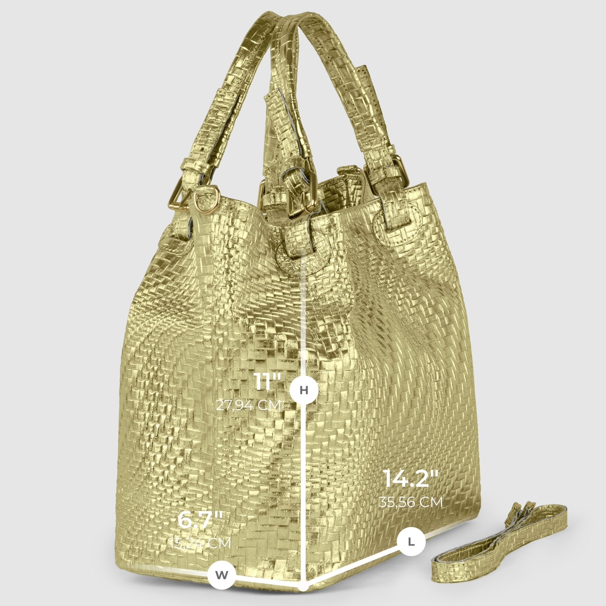Italian Genuine Basketweave-Embossed Metallic Suede Top-Handle Bag | Imperia - Che Cose Belle