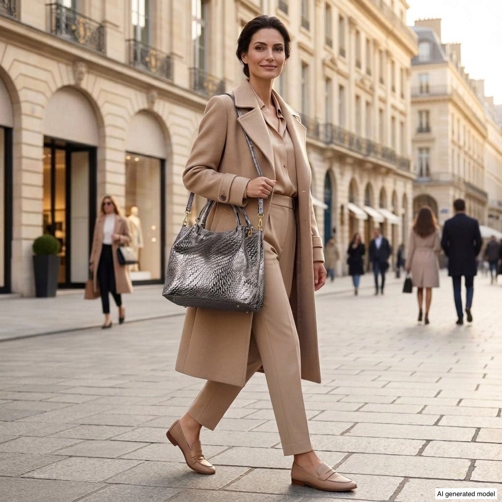 Italian Genuine Basketweave-Embossed Metallic Suede Top-Handle Bag | Imperia - Che Cose Belle