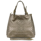 Italian Genuine Basketweave-Embossed Metallic Suede Top-Handle Bag | Imperia - Che Cose Belle
