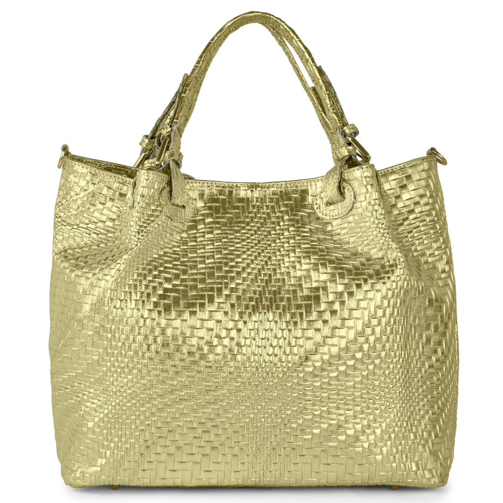 Italian Genuine Basketweave-Embossed Metallic Suede Top-Handle Bag | Imperia - Che Cose Belle