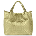 Italian Genuine Basketweave-Embossed Metallic Suede Top-Handle Bag | Imperia - Che Cose Belle