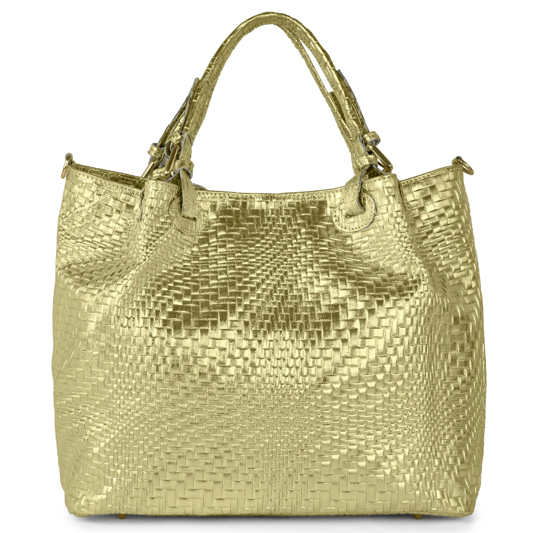Italian Genuine Basketweave-Embossed Metallic Suede Top-Handle Bag | Imperia - Che Cose Belle