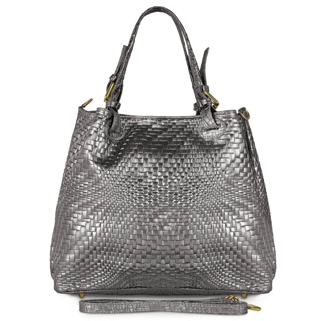 Italian Genuine Basketweave-Embossed Metallic Suede Top-Handle Bag | Imperia - Che Cose Belle
