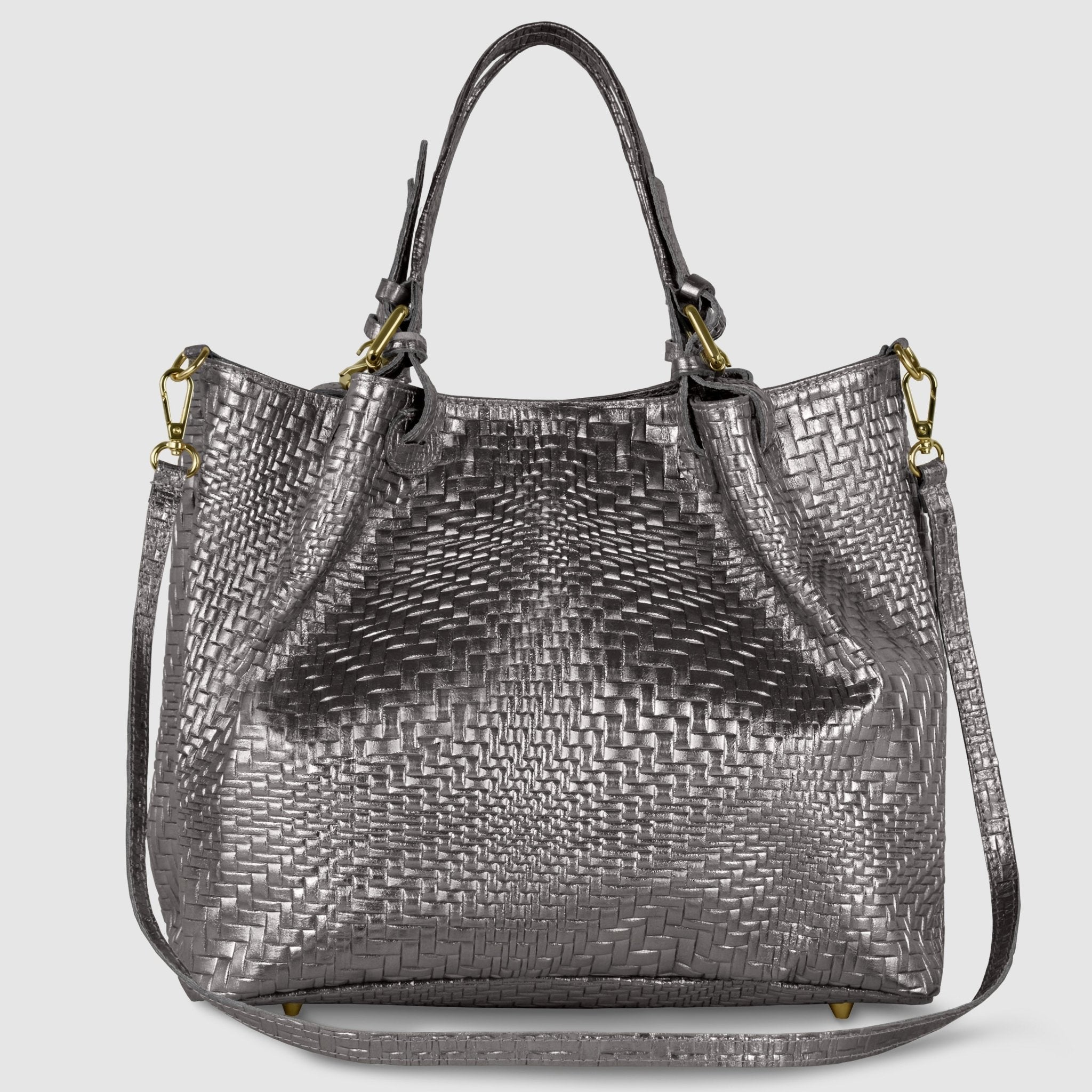 Italian Genuine Basketweave-Embossed Metallic Suede Top-Handle Bag | Imperia - Che Cose Belle