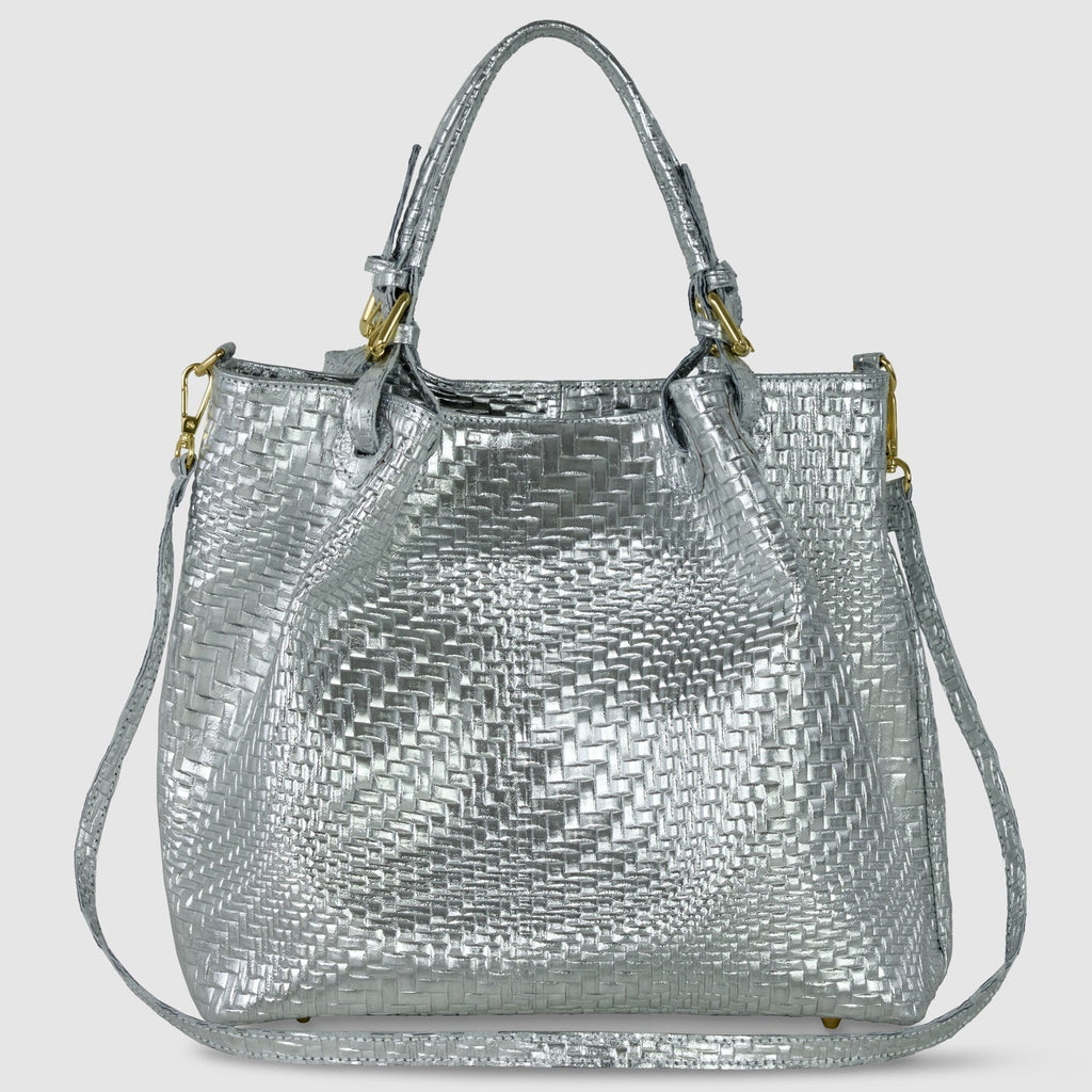 Italian Genuine Basketweave-Embossed Metallic Suede Top-Handle Bag | Imperia - Che Cose Belle