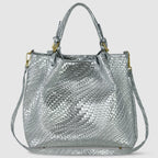 Italian Genuine Basketweave-Embossed Metallic Suede Top-Handle Bag | Imperia - Che Cose Belle