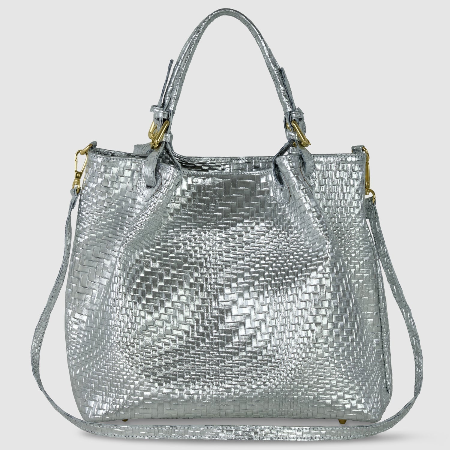 Italian Genuine Basketweave-Embossed Metallic Suede Top-Handle Bag | Imperia - Che Cose Belle