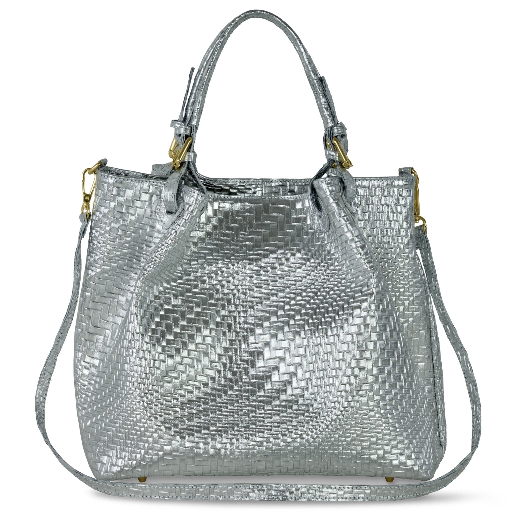 Italian Genuine Basketweave-Embossed Metallic Suede Top-Handle Bag | Imperia - Che Cose Belle