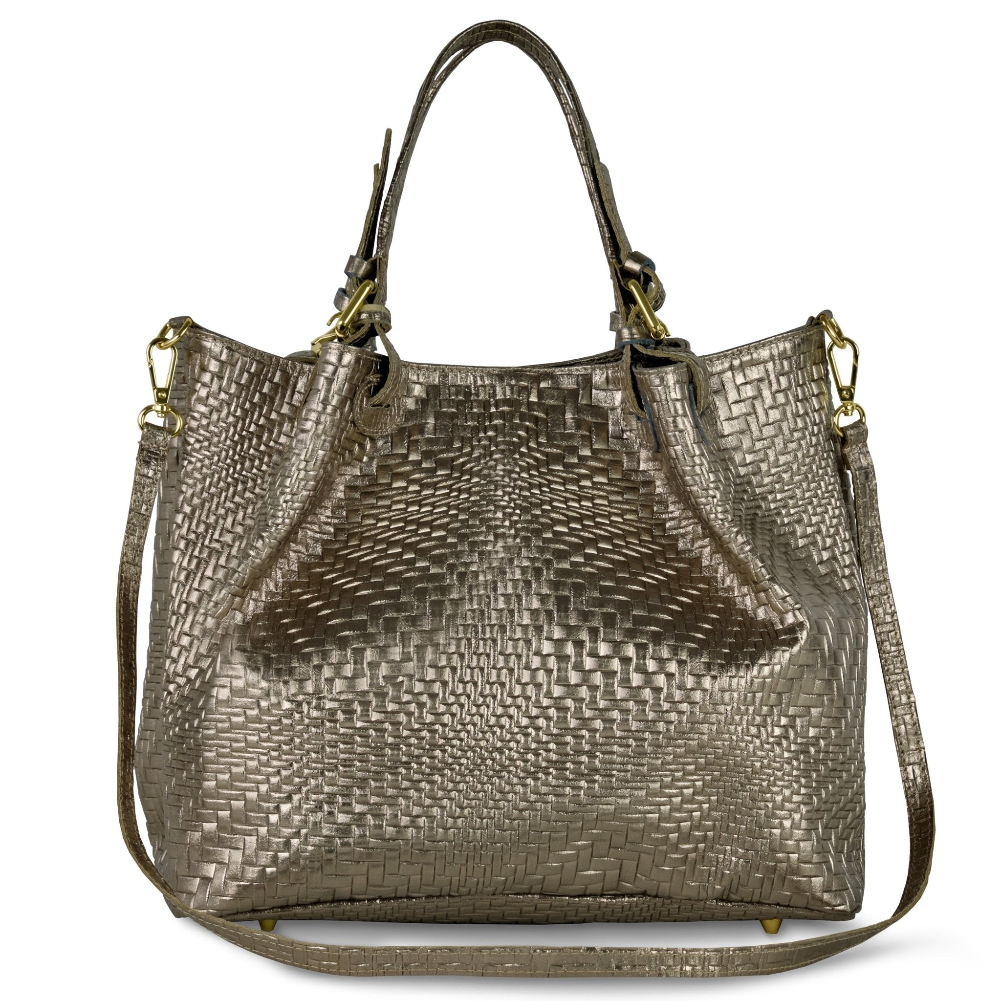 Italian Genuine Basketweave-Embossed Metallic Suede Top-Handle Bag | Imperia - Che Cose Belle