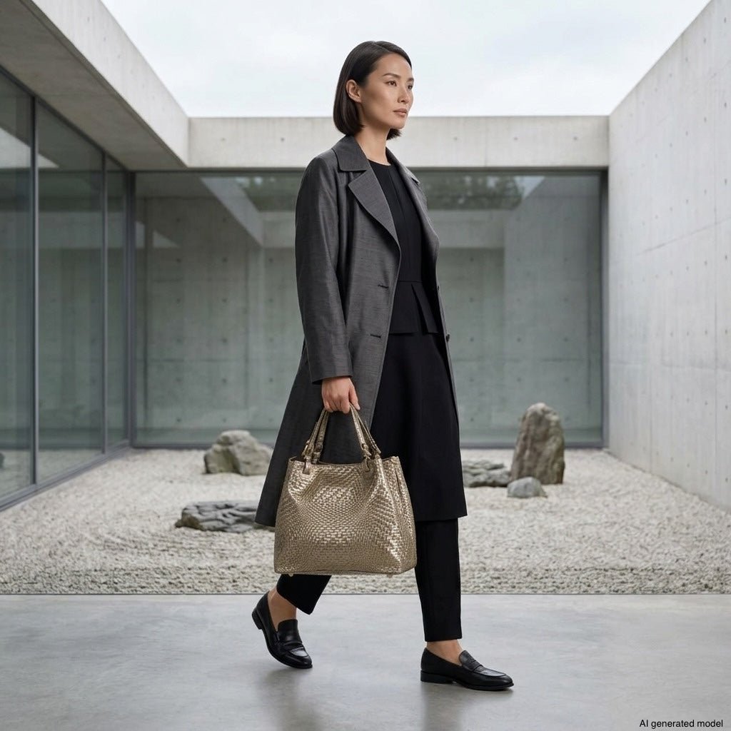 Italian Genuine Basketweave-Embossed Metallic Suede Top-Handle Bag | Imperia - Che Cose Belle