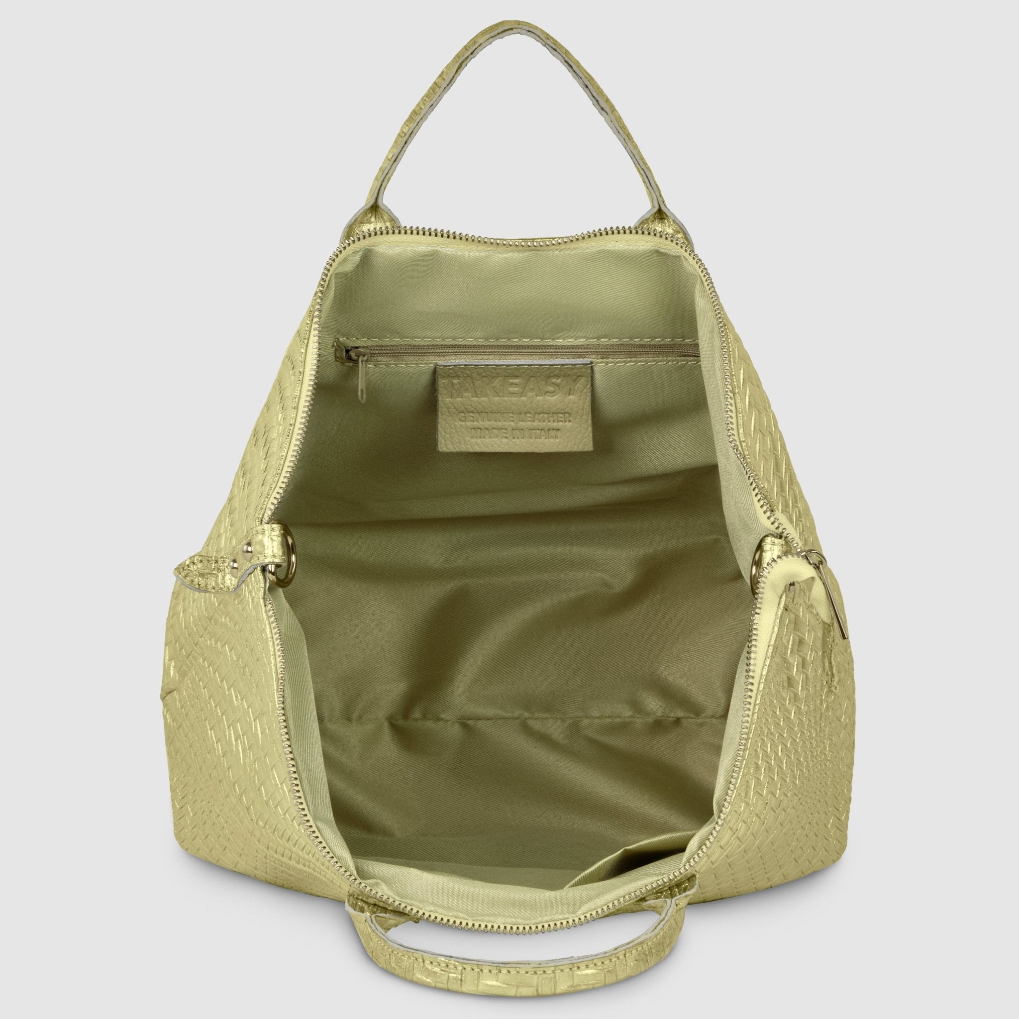 Italian Genuine Basketweave-Embossed Metallic Suede Top-Handle Bag | Imperia - Che Cose Belle