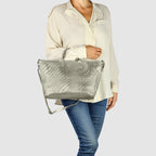 Italian Genuine Basketweave-Embossed Metallic Suede Top-Handle Bag | Treviso - Che Cose Belle