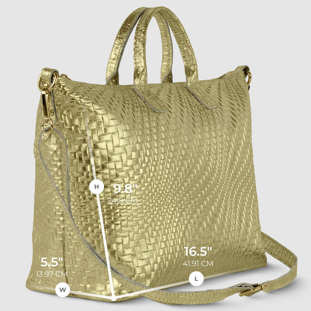 Italian Genuine Basketweave-Embossed Metallic Suede Top-Handle Bag | Treviso - Che Cose Belle