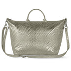 Italian Genuine Basketweave-Embossed Metallic Suede Top-Handle Bag | Treviso - Che Cose Belle