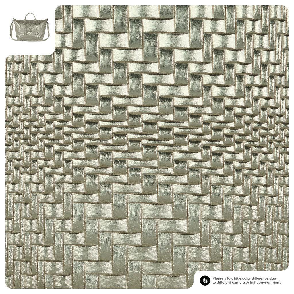 Italian Genuine Basketweave-Embossed Metallic Suede Top-Handle Bag | Treviso - Che Cose Belle