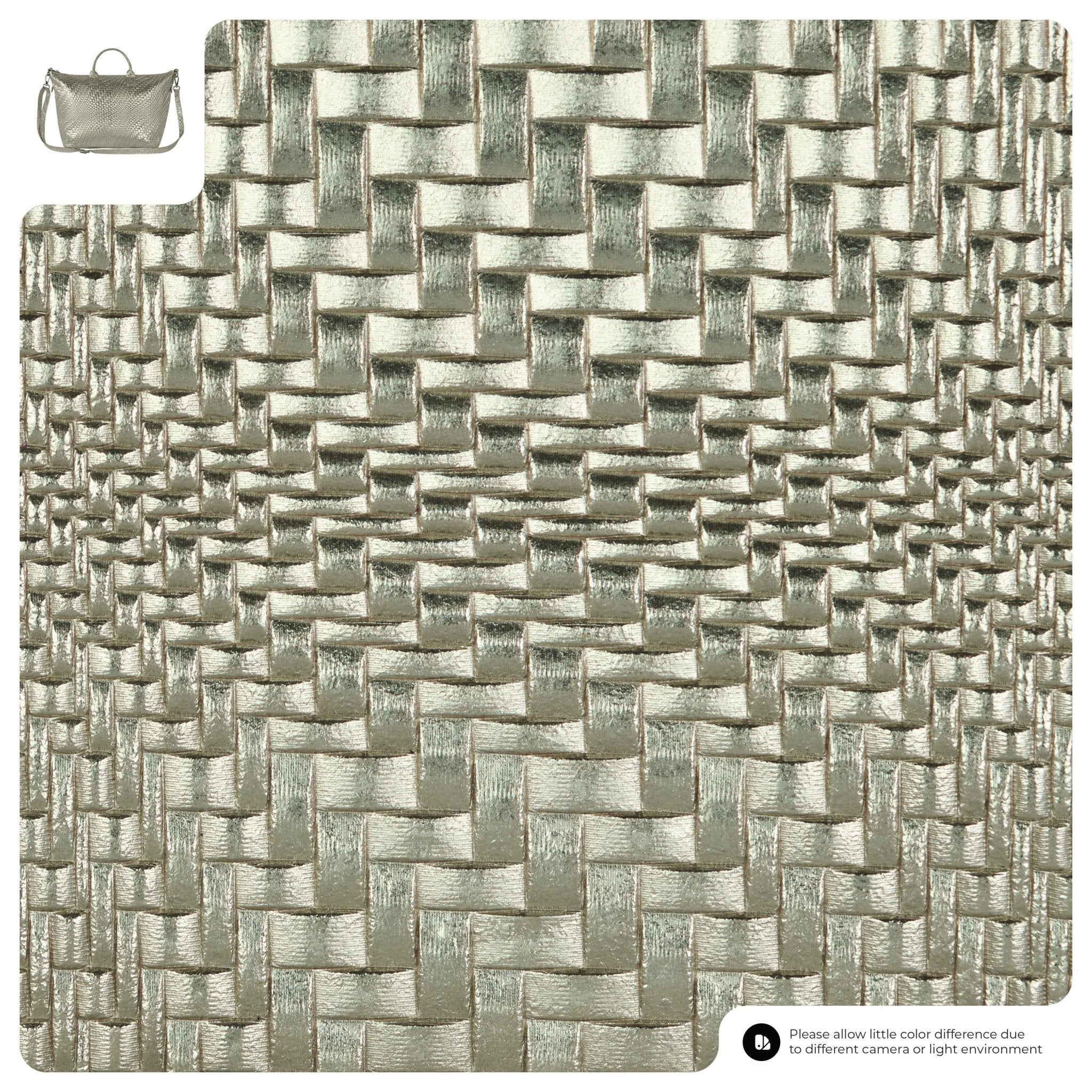 Italian Genuine Basketweave-Embossed Metallic Suede Top-Handle Bag | Treviso - Che Cose Belle