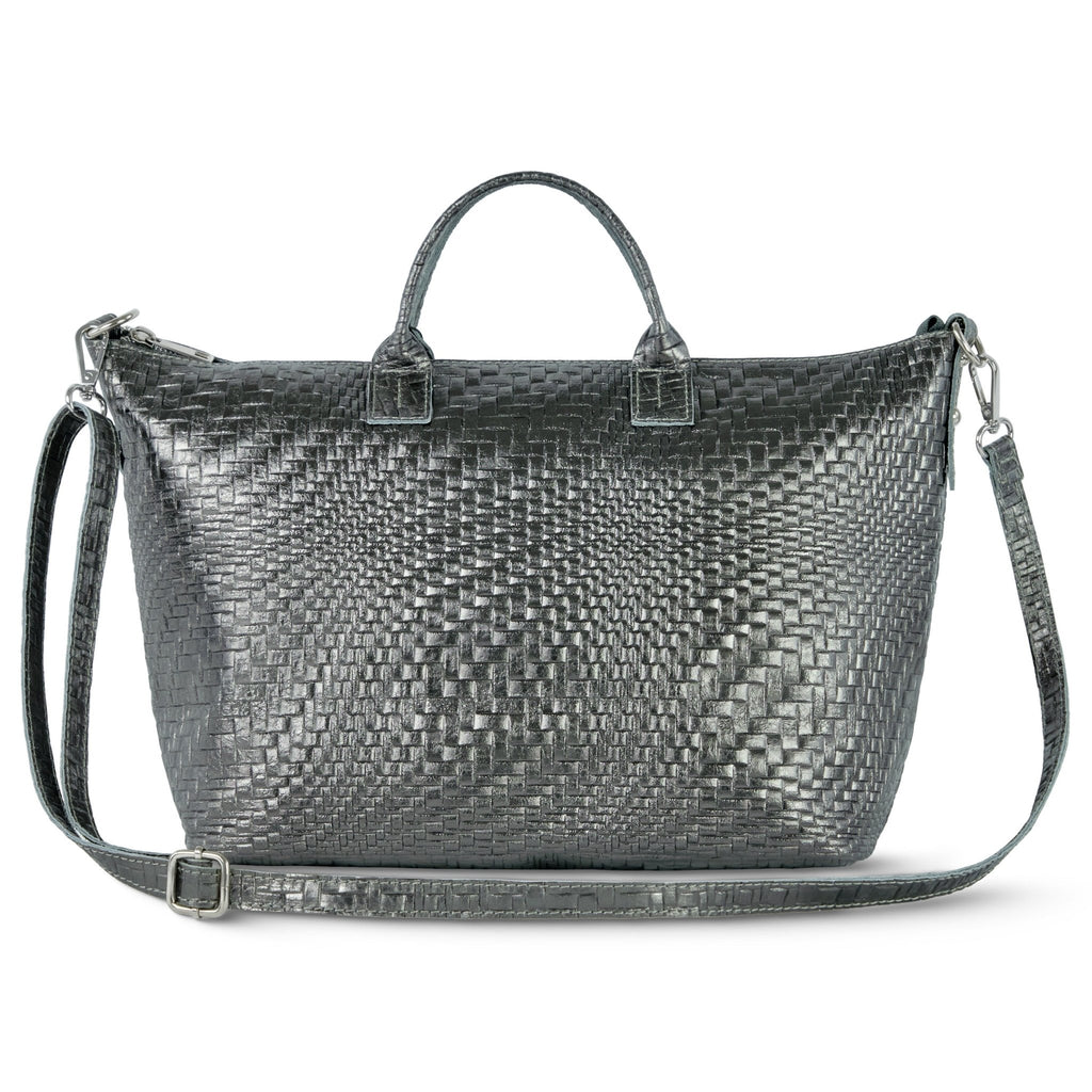 Italian Genuine Basketweave-Embossed Metallic Suede Top-Handle Bag | Treviso - Che Cose Belle