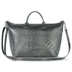 Italian Genuine Basketweave-Embossed Metallic Suede Top-Handle Bag | Treviso - Che Cose Belle